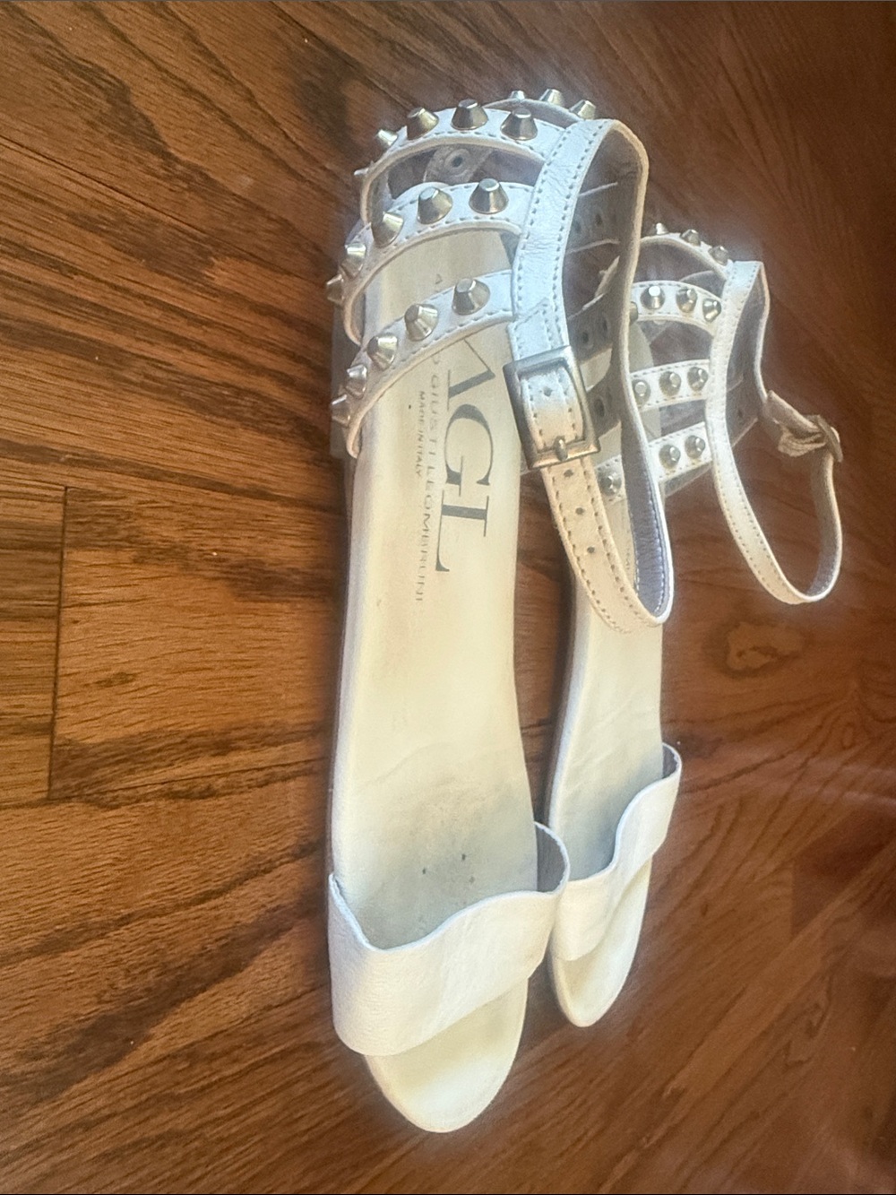 AGL White Leather Studded Ankle-Strap Sandals - Picture 2 of 10